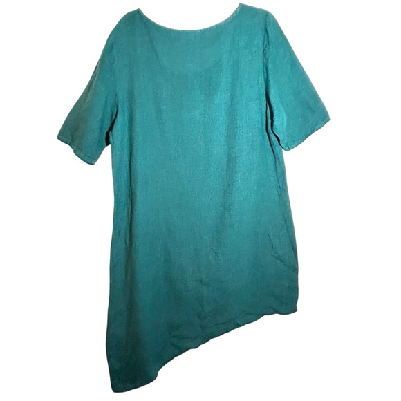 Bryn Walker Euna Shift 100% Linen Tunic Dress Asymmetrical Hem Teal Green Size M - Picture 3 of 12